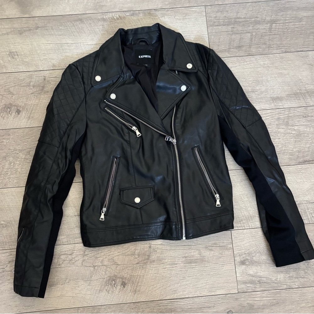 Express Quilted Black Faux Leather Jacket for Women